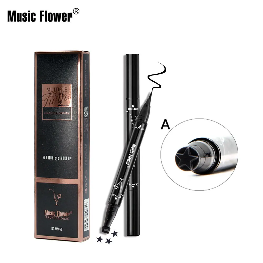 Music Flower зубная щетка с двумя головками и Черная Подводка для глаз+ татуировки уплотнения, карандаш-подводка для глаз, Водонепроницаемый макияж глаз ручка Жидкость со звездой, карандаш-подводка для глаз