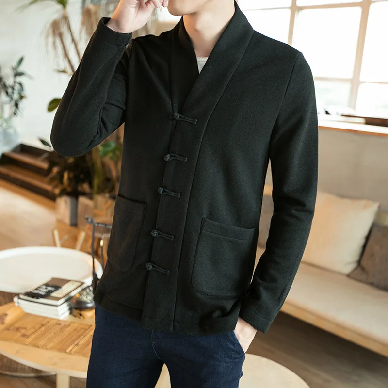 Мужская традиционная китайская одежда кардиган однотонный костюм Тан мужской