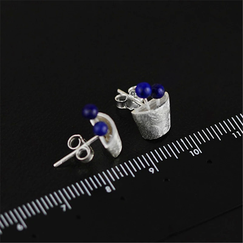 Lotus весело Настоящее стерлингового серебра 925 Природных Ляпис ручной работы Fine Jewelry завод фруктов серьги стержня для женщин brincos