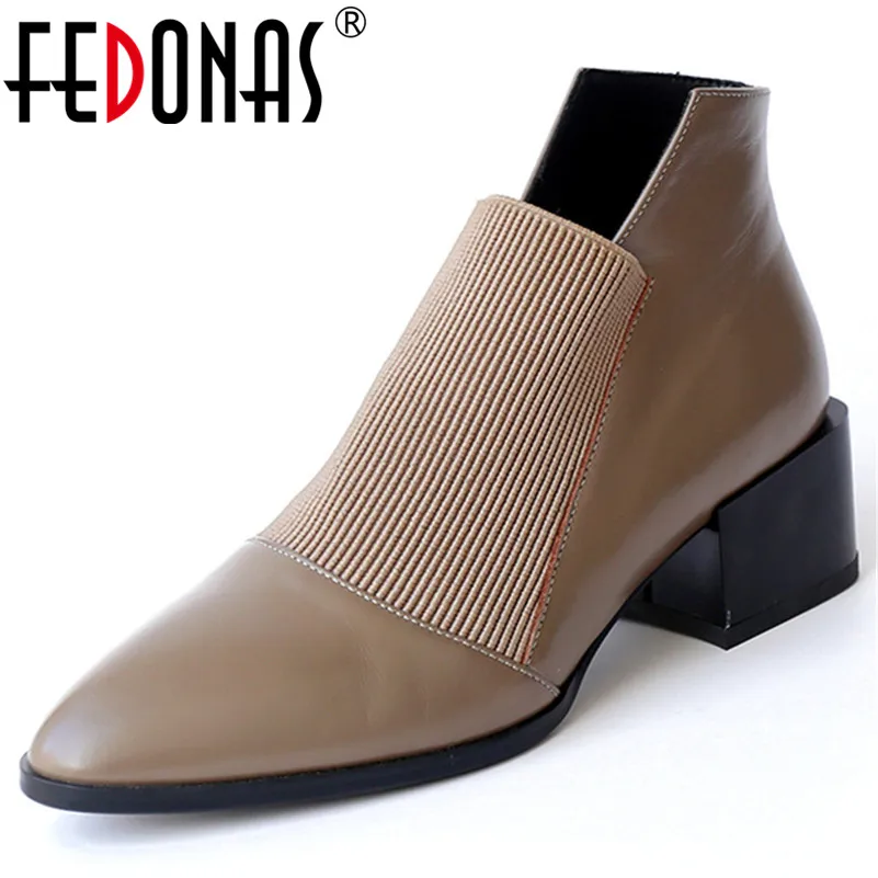 Женские туфли-лодочки FEDONAS с острым носком на квадратном каблуке из натуральной