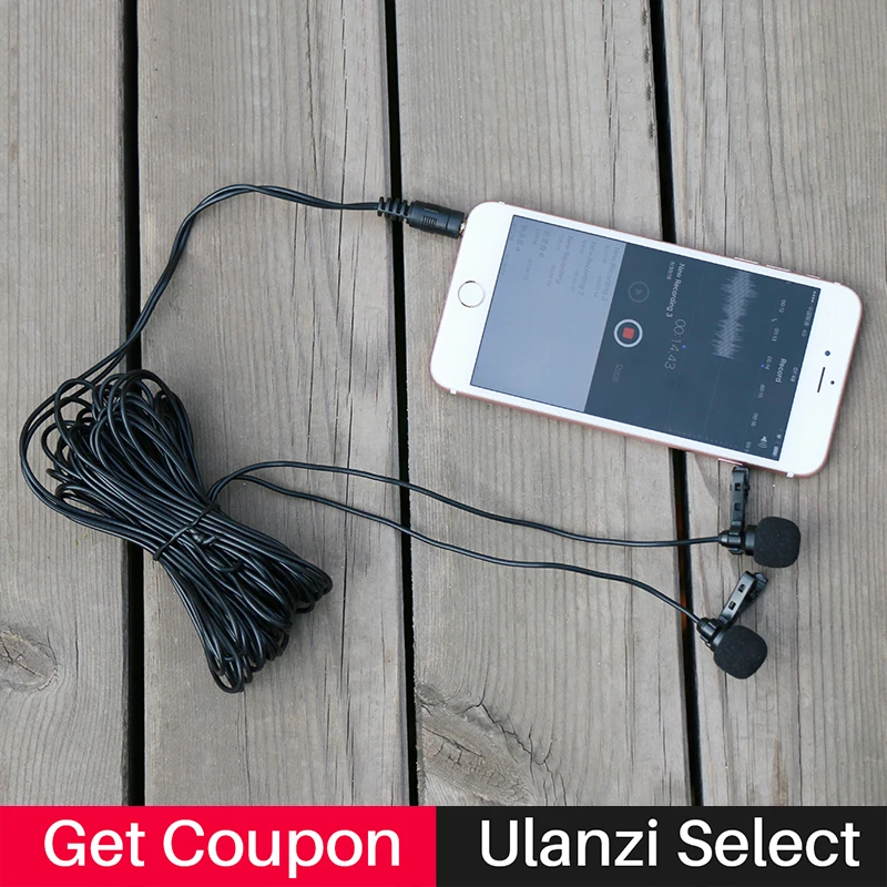 Ulanzi Arimic Hands Free двухголовый петличный микрофон 6 м мини клип на лацкане для iPhone