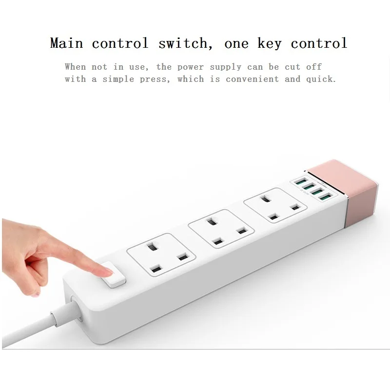 Мощность полосы 3AC UK розетки 4USB Смарт Зарядное устройство удлиненный сокет с 1 8 м