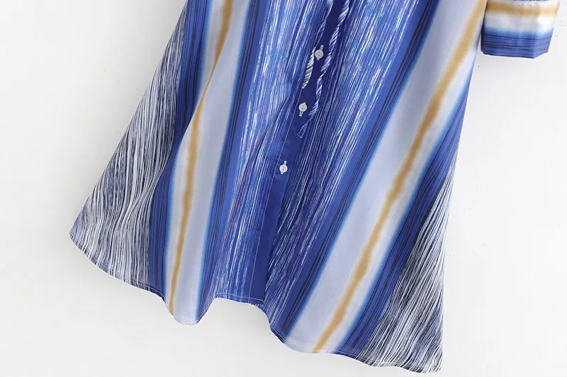 Женское платье рубашка в полоску однобортное стиле ретро с отложным воротником и