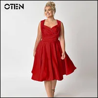 OTEN, плюс размер, 4XL, женская одежда, летняя, без рукавов, о-образный вырез, бант, сексуальная рокабили с открытой спиной, Pin up, Skater Swing, Повседневные Вечерние платья
