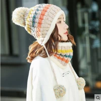 womens hats in autumn and winter sweet and lovely british knitted wool caps plush in winter to keep warm and protect ear tide