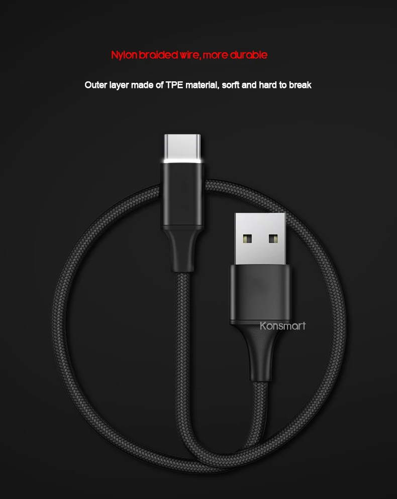 Нейлоновый USB кабель для передачи данных типа C для samsung Galaxy Note9 S9 S8 Xiaomi Mi8 huawei P20 zte мобильный телефон 2.4A Быстрая зарядка шнур питания