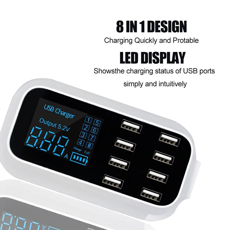 Несколько портов usb зарядная станция светодиодный дисплей 8 портов USB Зарядное устройство Док-станция смарт-зарядка настольный адаптер питания цифровой USB зарядное устройство