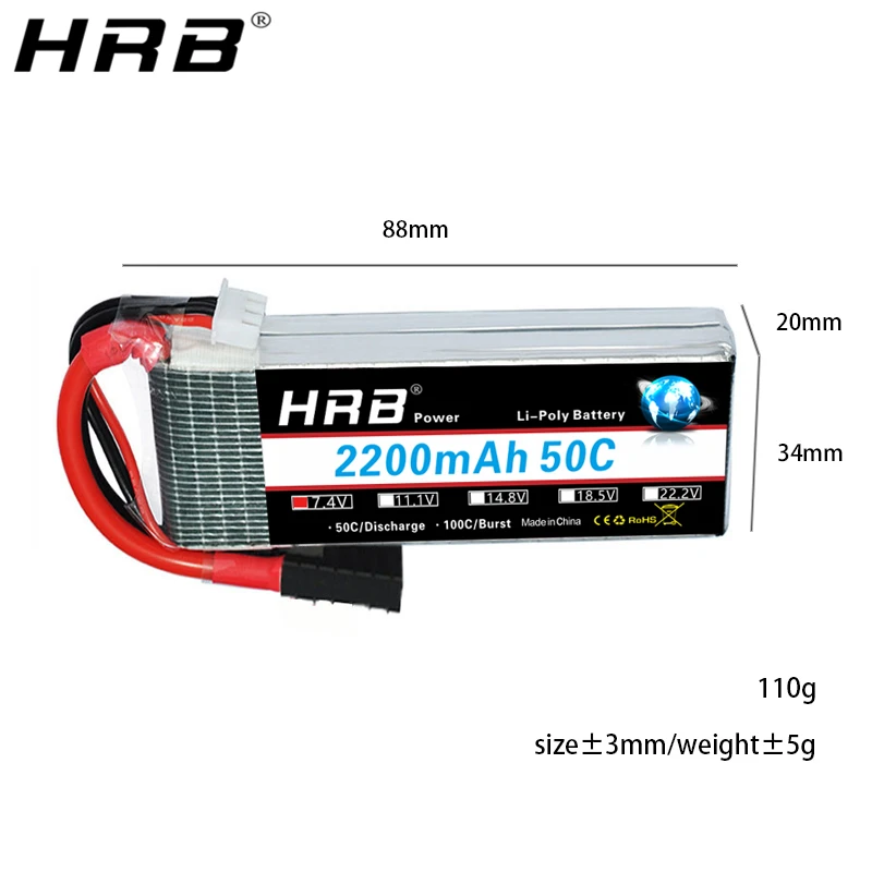 HRB-bater&iacute;a Lipo 2S 3S para Dron FPV, 1800mah, 4S, 6S, 2200mah1300mah, 1500mah, 2600 V, 7,4 V, 11,1 V, 14,8 V, 18,5 V, 22,2 V-1