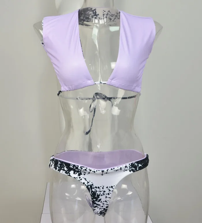 2017 полосатые леопардовые двусторонние бикини женский фиолетовый купальник с