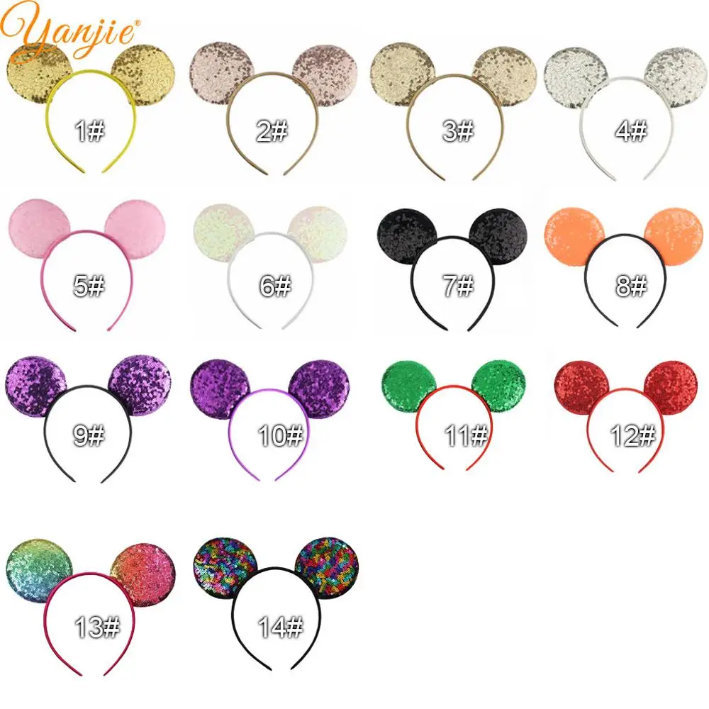 choose colors 14 шт./лот большая с блестками уши Минни-Маус оголовье для девочек Минни Маус День рождения повязка на голову дети блеск уха аксессуары для волос - Цвет: choose colors