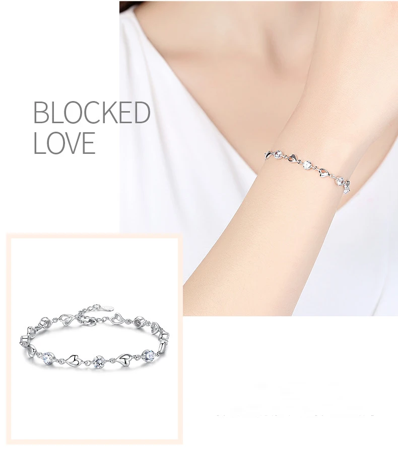 Женский серебряный браслет в форме сердца с кристаллами Diomand с элементом Swarovski ювелирные изделия для невесты Шарм кубический циркон прозрачные браслеты CZ подарок