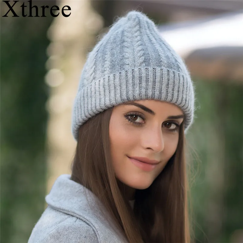 Шапка Xthree с кроличьим мехом мужская и женская зимняя шапка|beanie hats for women|fur beanie