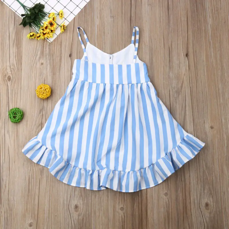 Платье для девочек лето 2019 детское платье маленьких Полосатое на пуговицах без