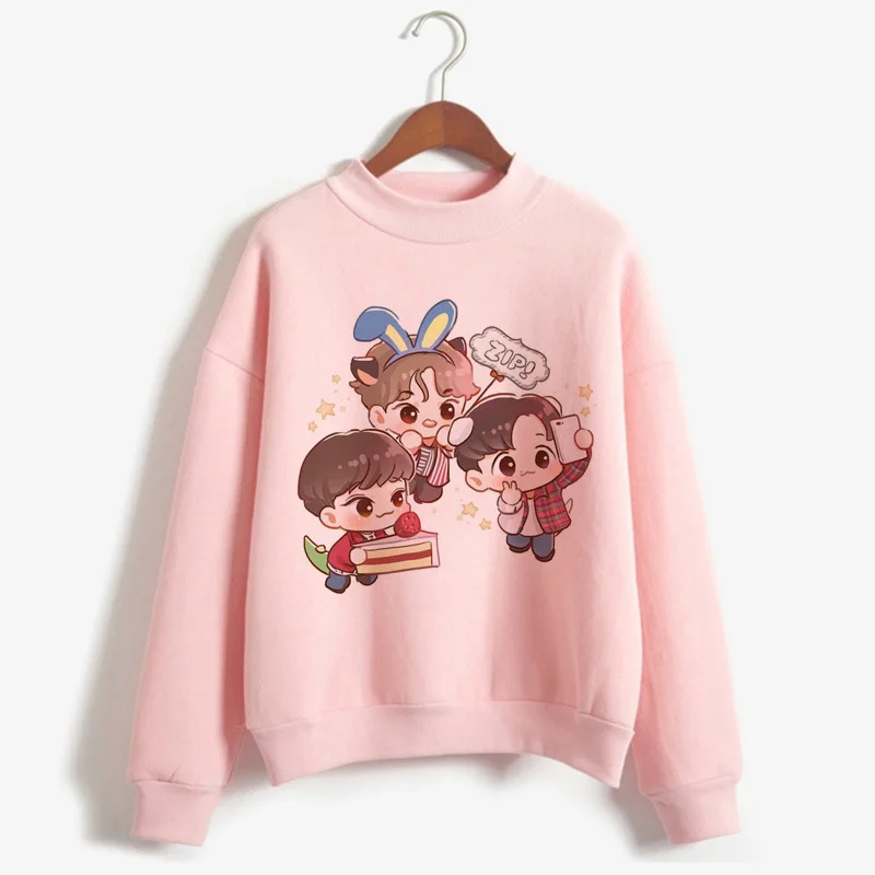 Kpop Exo толстовка женская осень зима Harajuku повседневные толстовки с буквенным принтом розовый флисовый пуловер K-pop одежда для женщин - Цвет: W2445