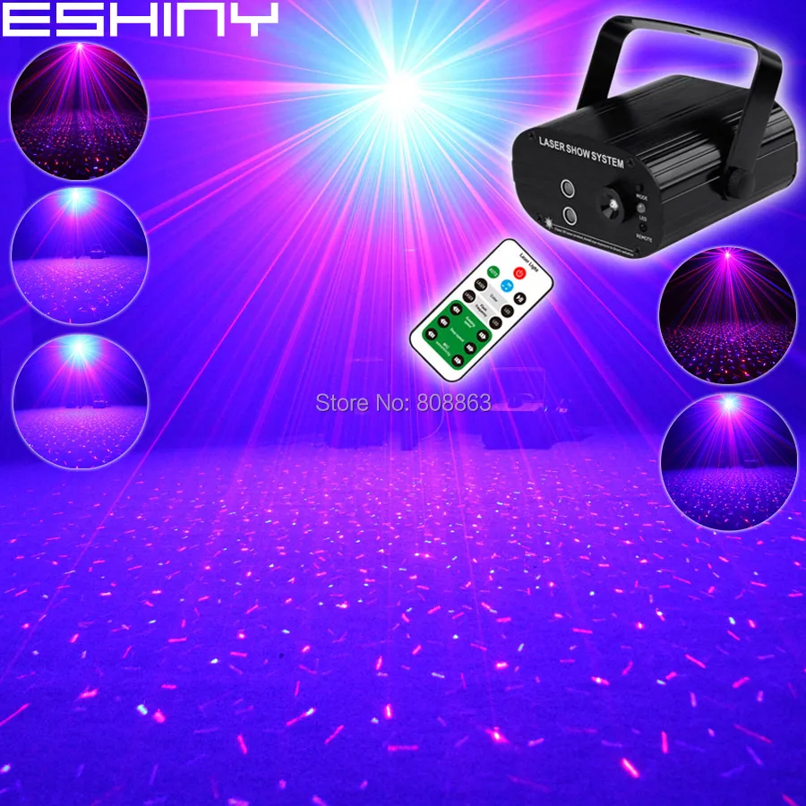 ESHINY Remote MINI R&B Laser Full Star Projector Blue LED Bar DJ Dance Xmas Disco Family Party Effect Stage Light Show T203D3