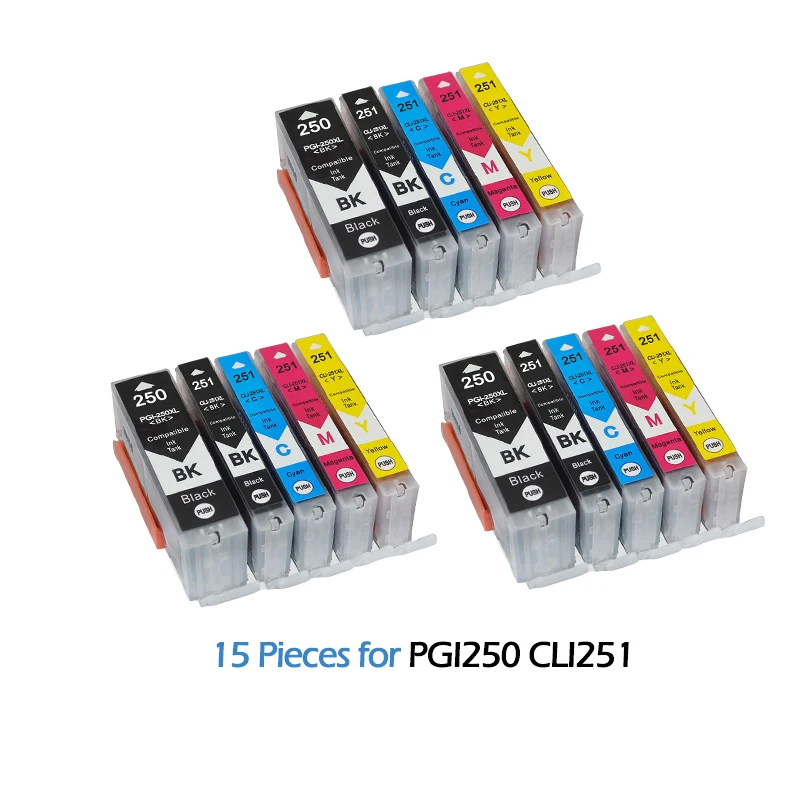 

15Pcs Compatible Ink cartridge for canon inkjet PGI250 CLI251 for PIXMA MG5420 MG5422 MG5520 MG6320 MG6420 MG7120 High quality