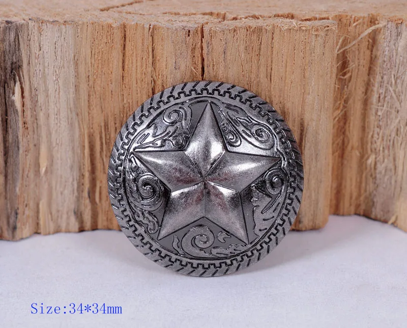 

5x 34mm Silver Western Texas Star Ranger Flower Leathercraft Wallet Belt Conchos