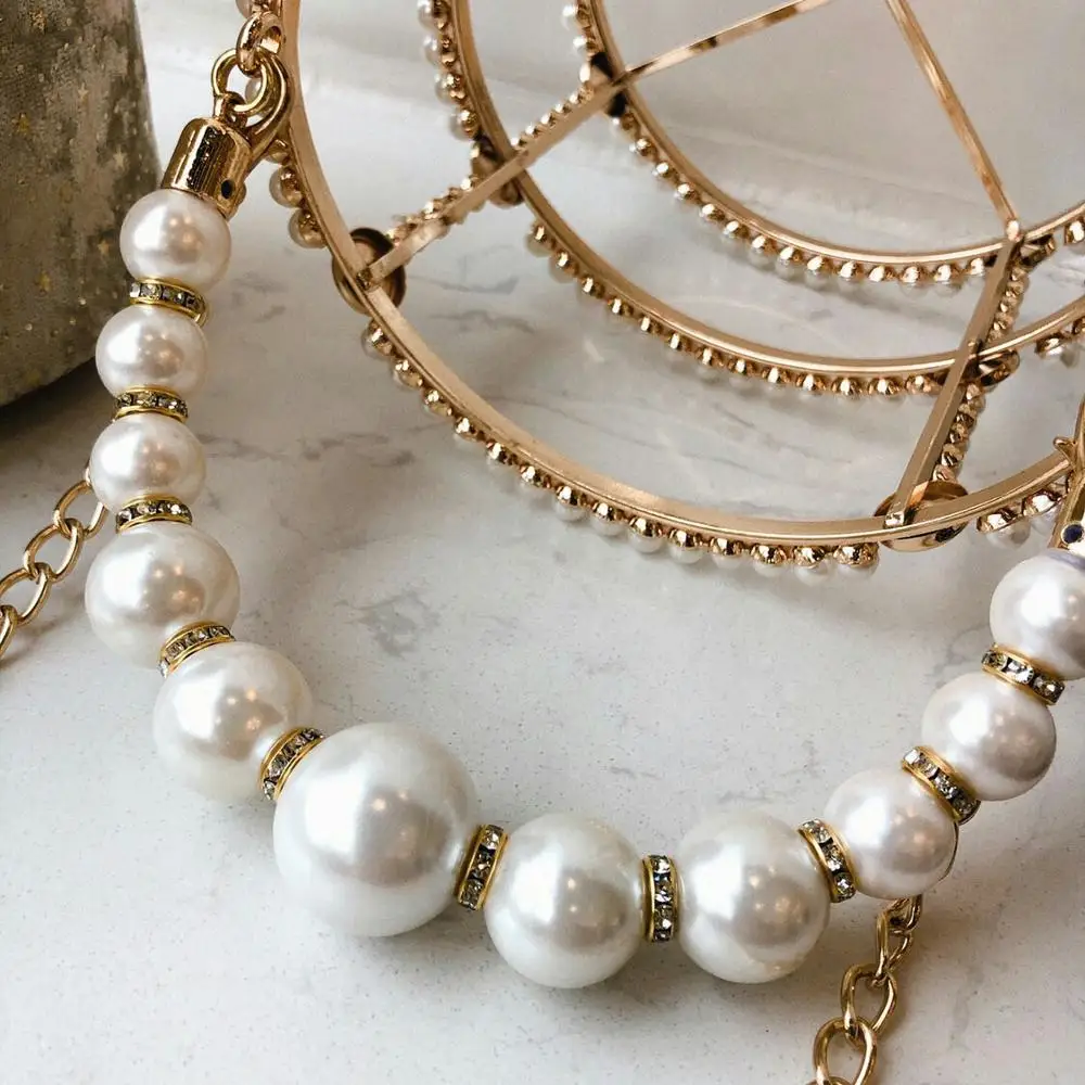 Роскошная сумка корзина с перламутровыми ручками и бриллиантами стразы женские