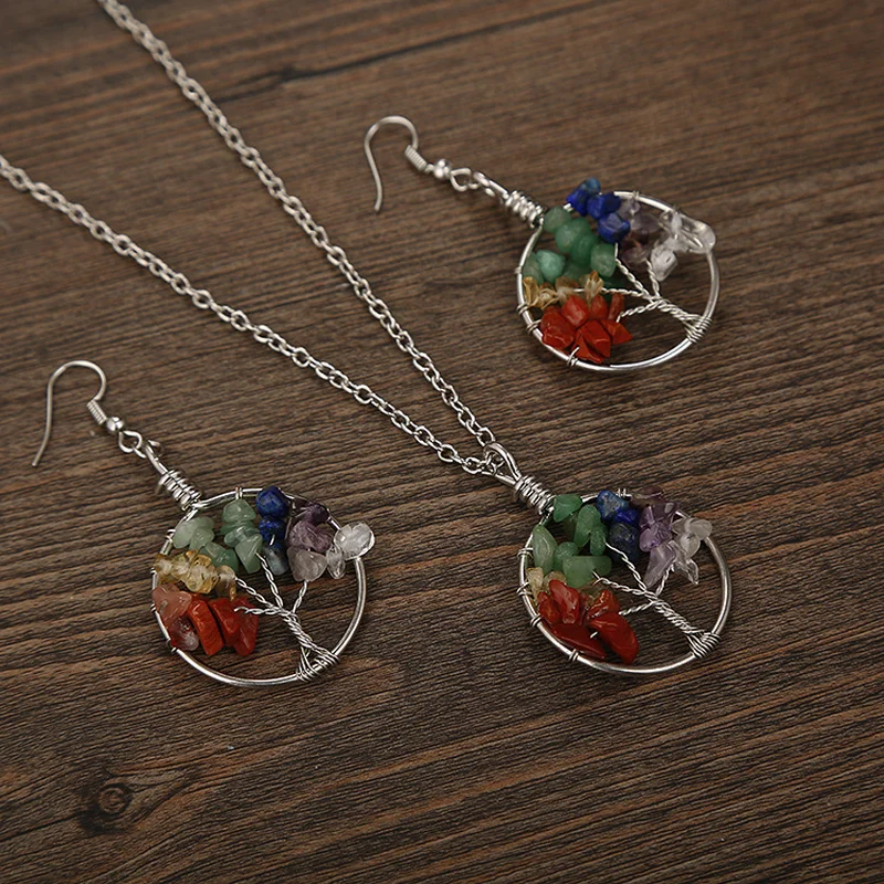Женские серьги подвески с натуральным камнем 7 чакр|Ювелирные наборы| |
