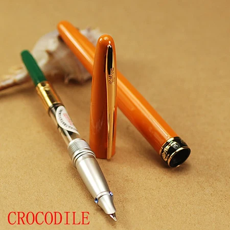 Ручка перьевая оранжевая крокодил с тонким пером 215|fine nib|fountain penorange fountain pen |