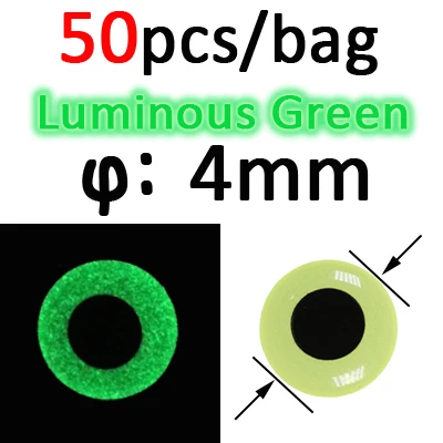 50pcs 4mm Green ICERIO 50 шт. светящиеся 3D эпоксидные рыбные глаза для завязывания мух стример приманка джиг приманка изготовление материала - Цвет: 50pcs 4mm Green