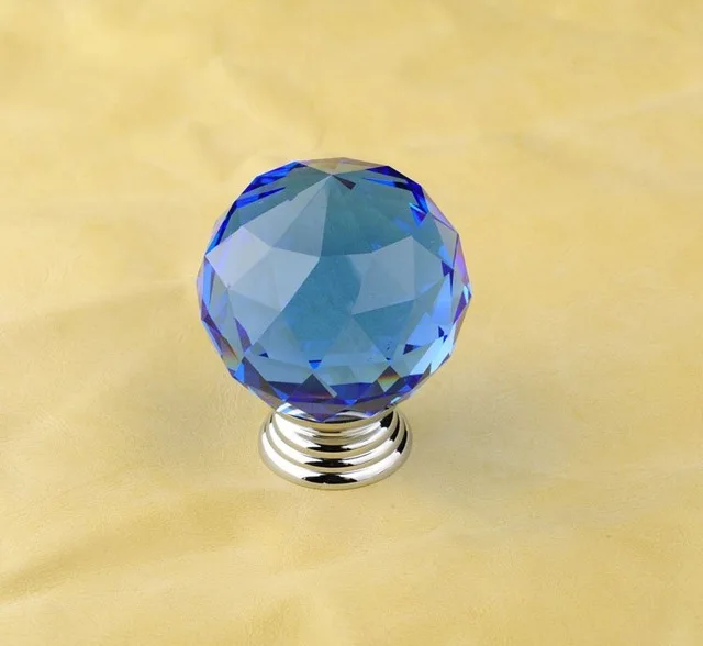 

10Pcs Luxury K9 Crystal Glass Chrome Cabinet Cupboard Door Knob R6002(Diameter:30mm, Color:Blue )