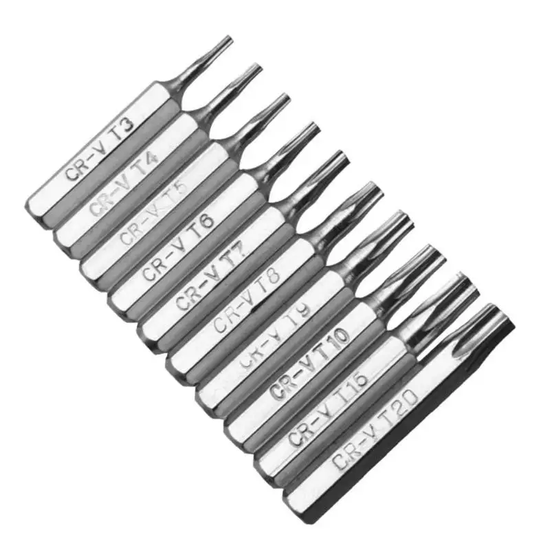 10 шт. CR V Torx Биты отвертки сверла по металлу с шестигранной T3 T4 T5 T6 T7 T8 T9 T10 T15 T20