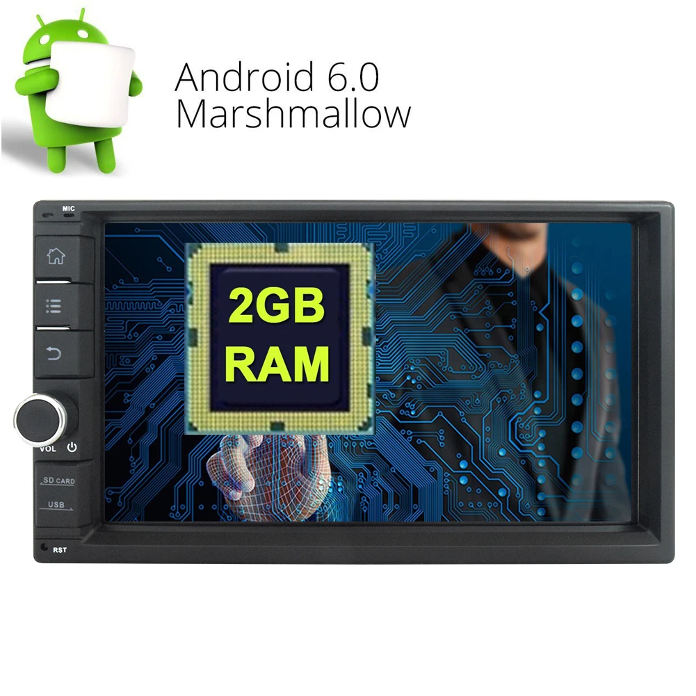 7 дюймовый емкостный сенсорный экран 2 Гб ОЗУ Android 6 0 стерео двойной Din GPS без dvd