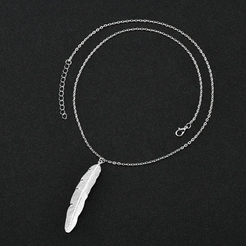 Модная Золотая Серебряная подвеска в виде листьев перьев ожерелье амулеты