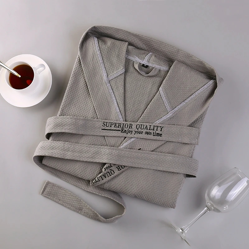 Халат вафельный мужской длинный хлопковый банный халат с капюшоном тонкий