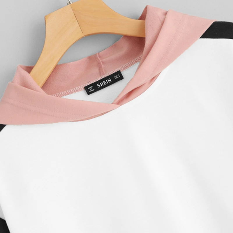 SHEIN Контрастная Толстовка Женская Осенняя Многоцветная Повседневная Толстовка С Длинными Рукавами