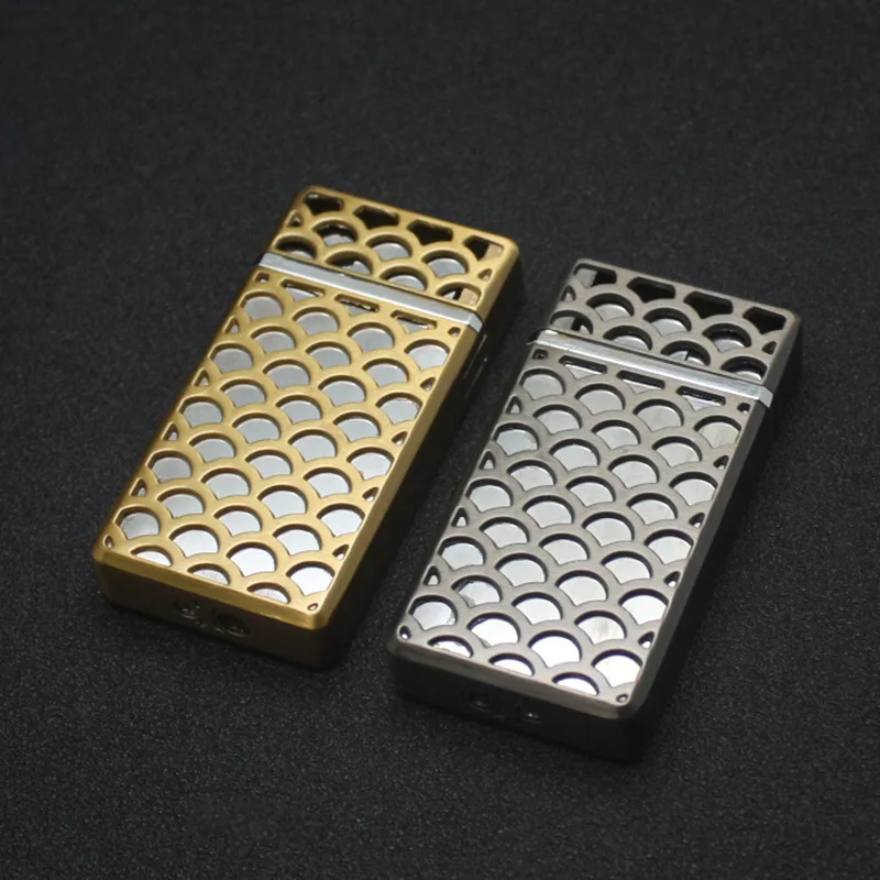 

Openwork Stainless Steel Dual Fire Jet Torch Turbo Lighter Windproof Metal Cigar Pipe Lighter Butane Gas Gadgets For Man