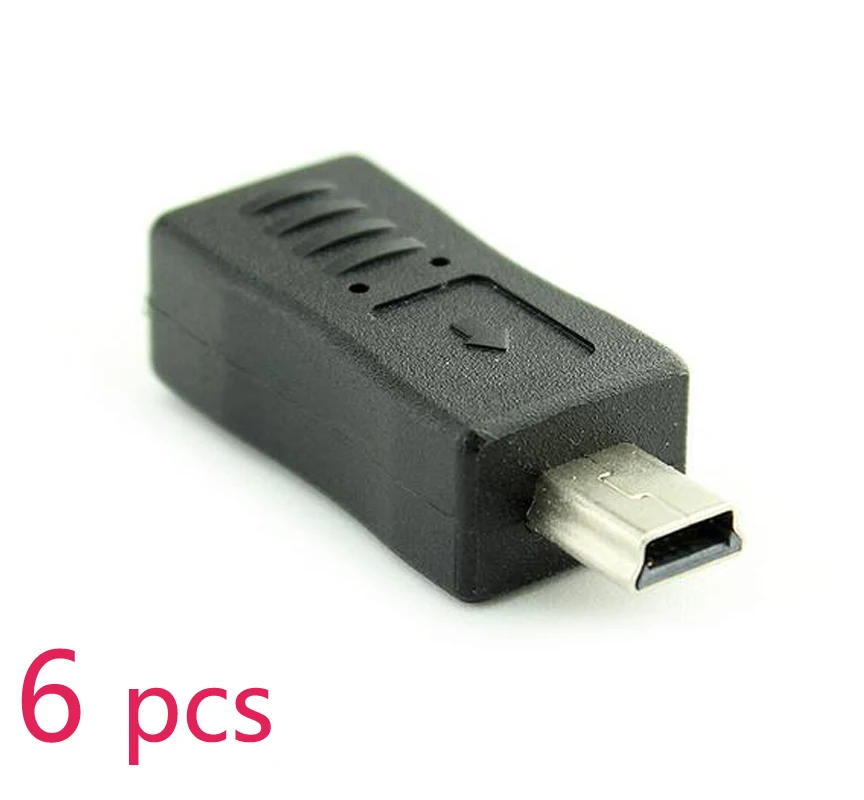 

6PCS Micro USB Female to Mini USB Male Adapter Connector Converter Adaptor V3 to V8 adapter Mini 5p Black For Mp3
