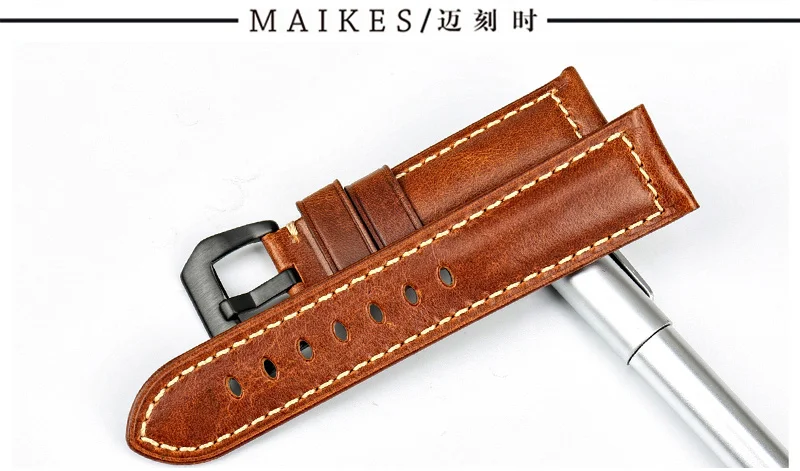 Аксессуары для часов MAIKES, кожаный ремешок для часов 20 мм, 22 мм, 24 мм, 26 мм, винтажный синий ремешок для часов, браслет для Panerai