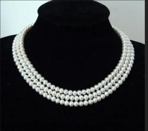 

Красиво! 3 ряда 8-9 мм Белое Жемчужное Ожерелье Akoya AAA