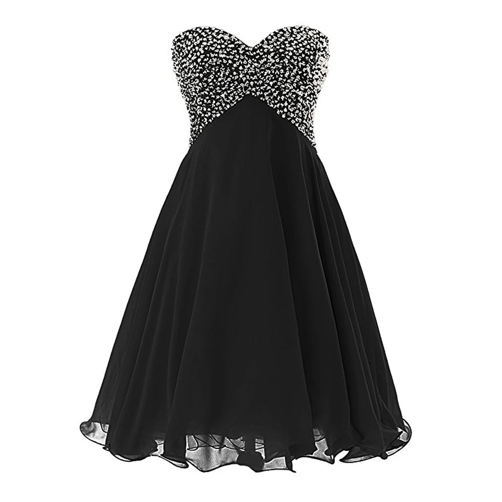 ANGELSBRIDEP Short Prom Dresses Formal Casual Dress Sweetheart Beaded Cheap Mini Women Party Evening Gowns - Цвет: Черный