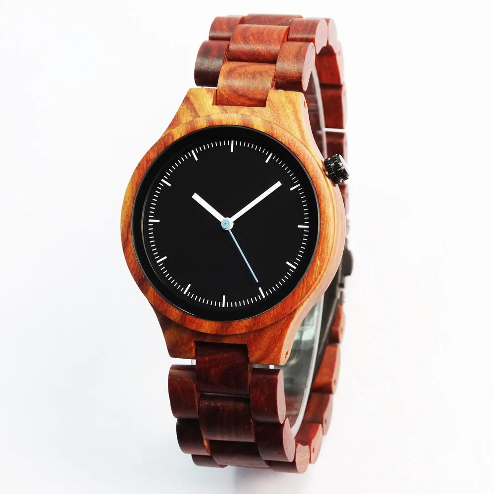 

Modern & Elegant Mens or Womens Solid Red Sandal Wood Watch with box