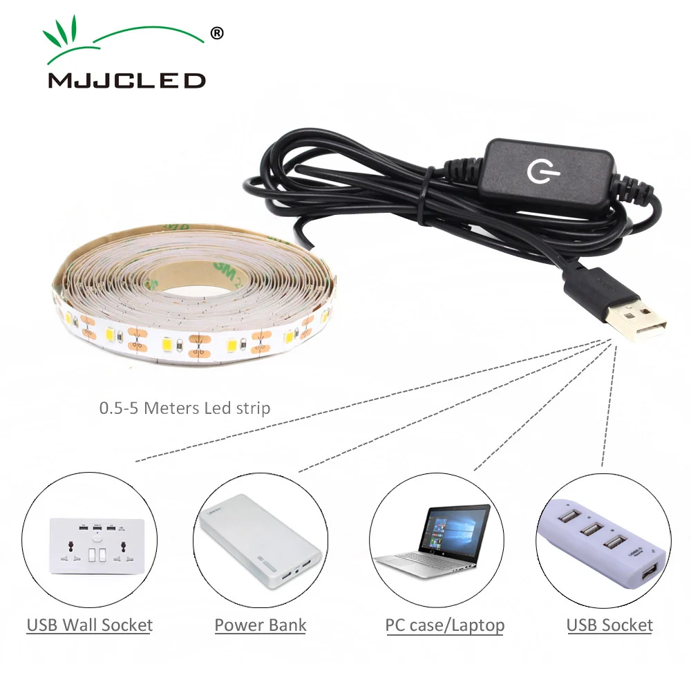 

Светодиодная водонепроницаемая лента, приглушаемая LED полоска с питанием от USB, 5 в постоянного тока, 1 м, 2 м, 3 м, 4 м, 5 м, для подсветсветильник ...
