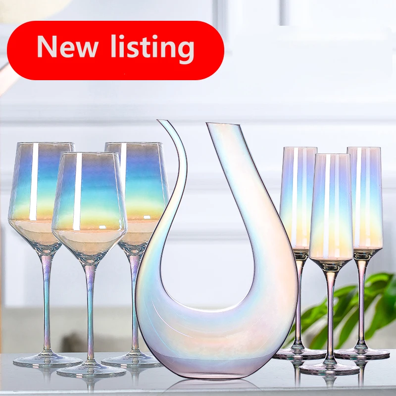

Crystal glass rainbow red wine glass goblet home drinkware creative U-shaped decanter wine glass chanpagne cup drinking utensils