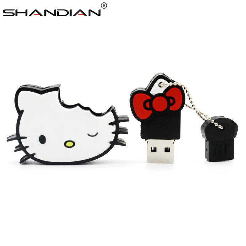 SHANDIAN,, милый USB флеш-накопитель hello kitty, 4 ГБ, 8 ГБ, 16 ГБ, 32 ГБ, 64 ГБ, флеш-карта, usb-флешка Kitty Cat, usb-флешка с рисунком котенка, u-диск