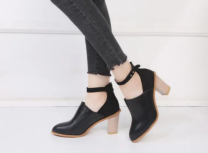 Spring and autumn new European American short boots pointed thick with high-heeled shoes buckle Martin women's | Обувь