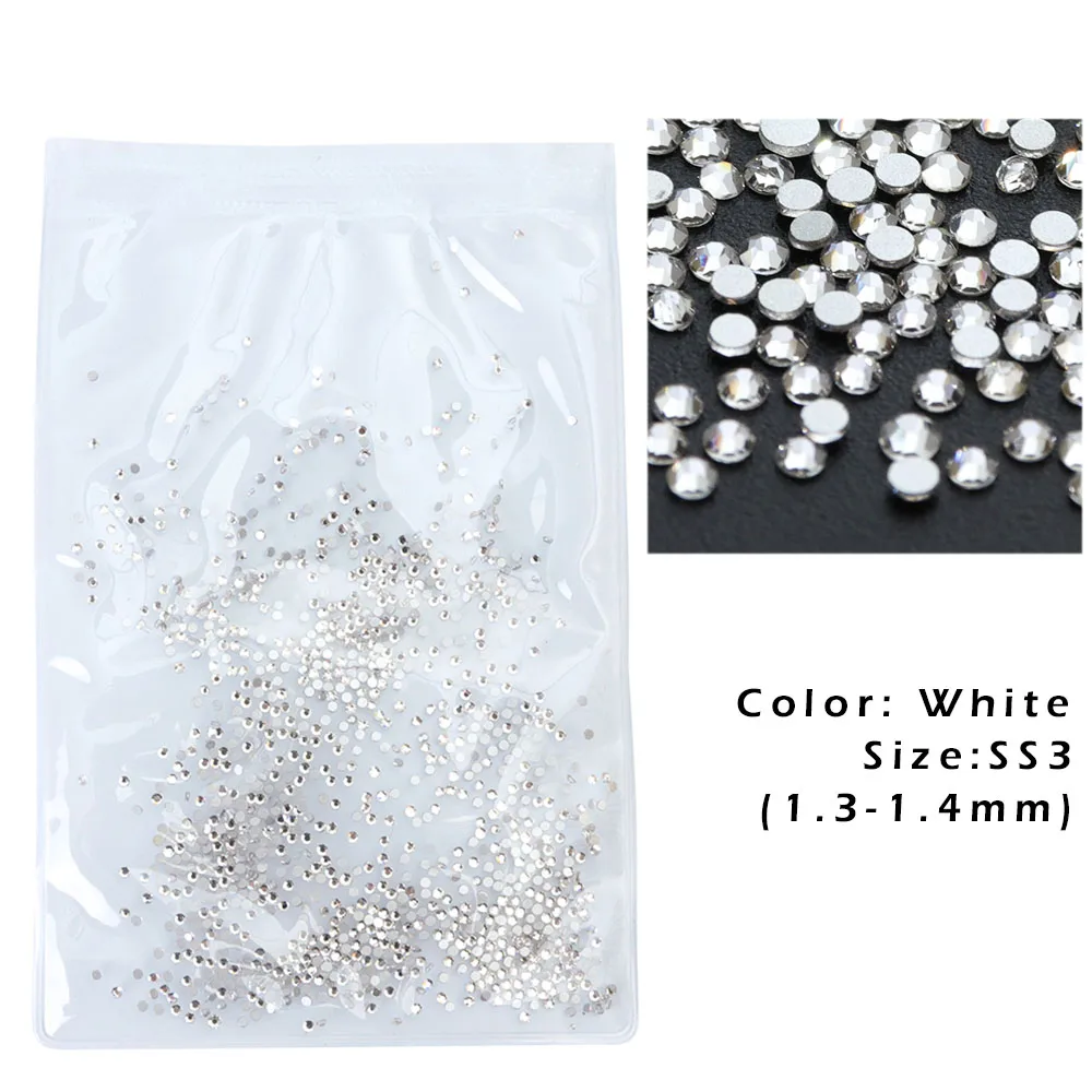 SS3 White 1440 шт. блеск AB белый кристалл SS3-SS12 Стразы для ногтей с плоским основанием Strass Gem не исправление ногтей декорации SA096 - Цвет: SS3 White