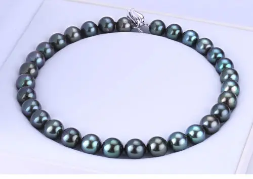noble women gift Jewelry Silver Clasp LONG 18 INCH 10-11mm natural Australian south seas black pearl necklace