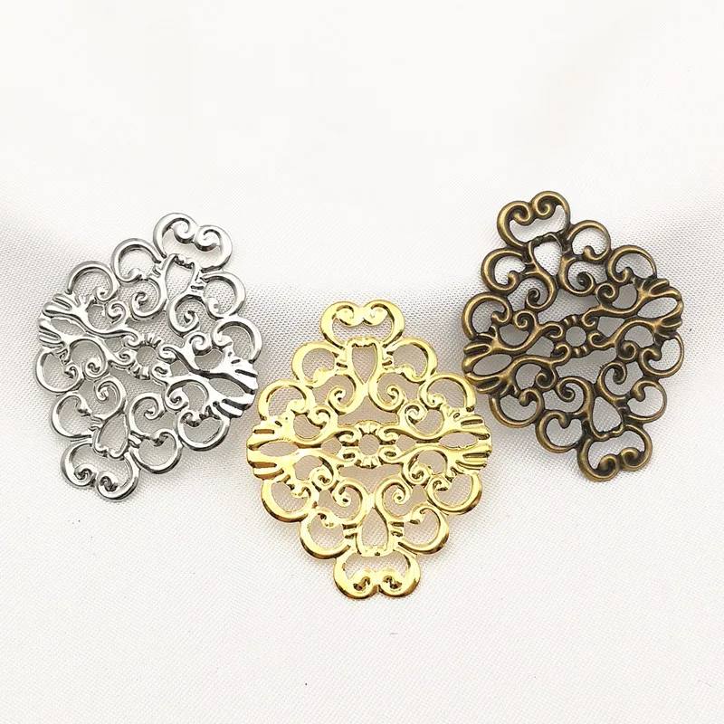 

20 pieces/lot 36mmx30mm Gold color/White K/Antique bronze Metal Filigree Flowers Slice Charms Setting Jewelry DIY Components