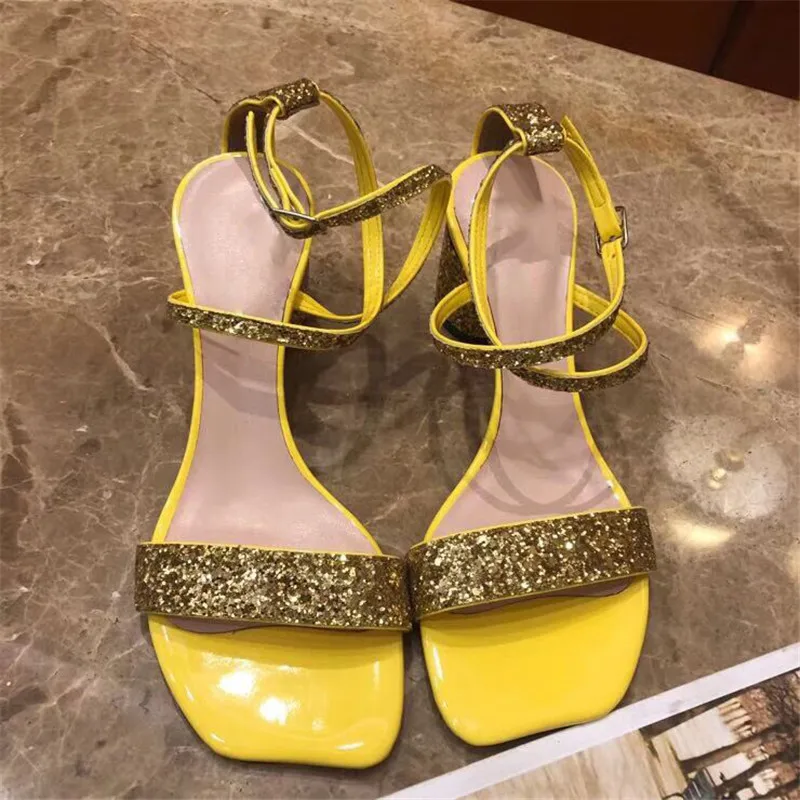 Женские сандалии с блестками летние туфли ремешком и пряжкой гладиаторы на