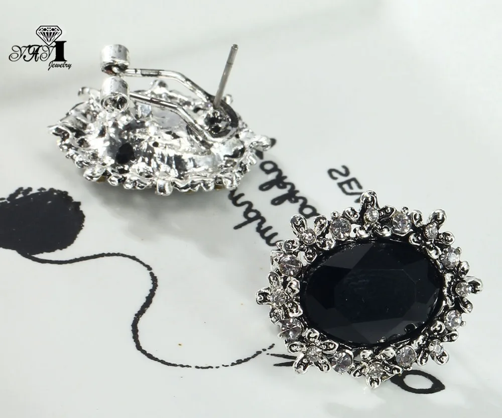 Яи Jewelry Новый черный стекло Серый Rhinestone мотаться Кристалл серьги Женская мода
