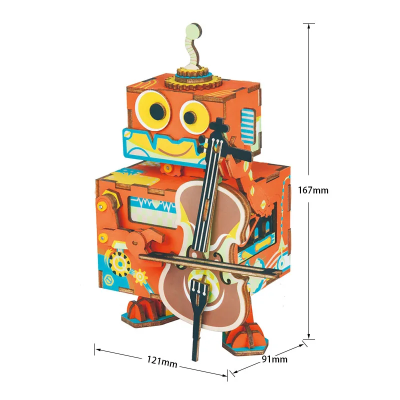 Robotime DIY музыкальная шкатулка 3D деревянная головоломка маленький робот