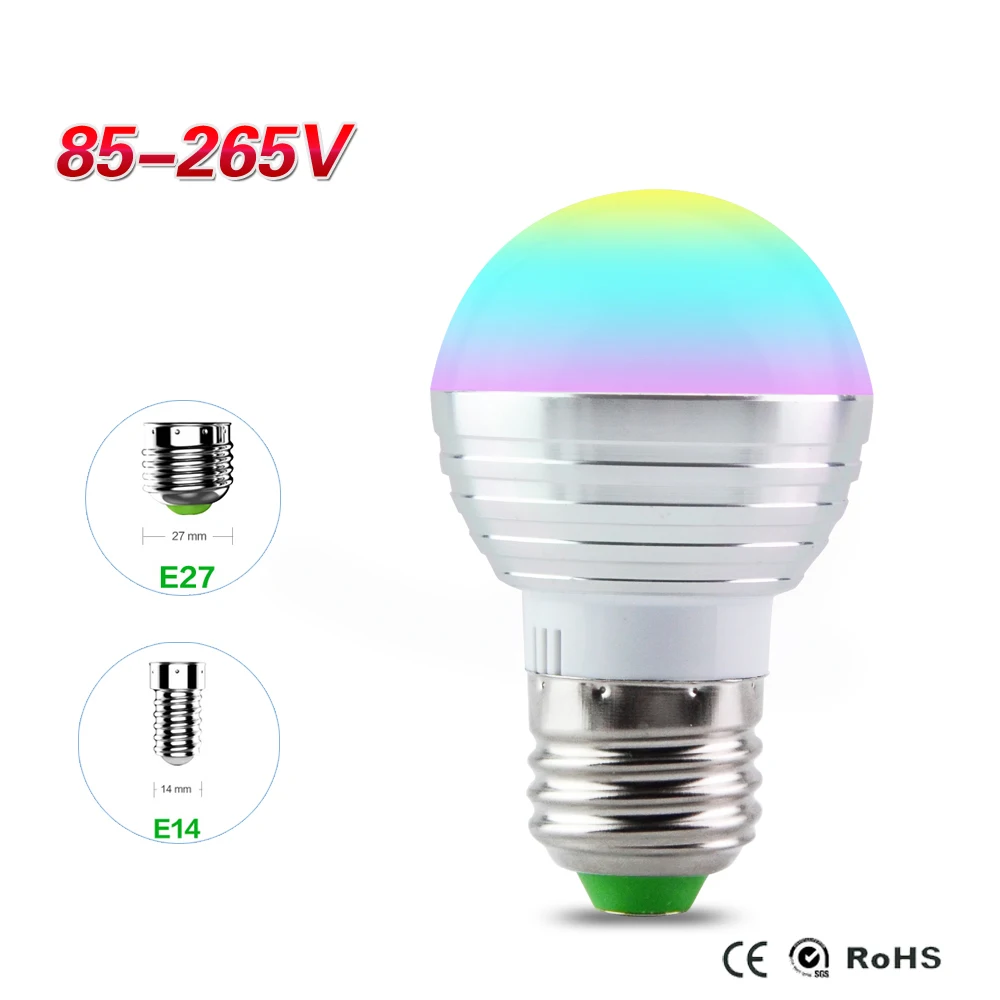 С регулируемой яркостью волшебный светодиодный RGB лампа E27 5 Вт 7 Вт AC85V-265V Soptlight ночник+ ИК-контроллер, E14 RGB Светодиодный прожектор для праздничного декора