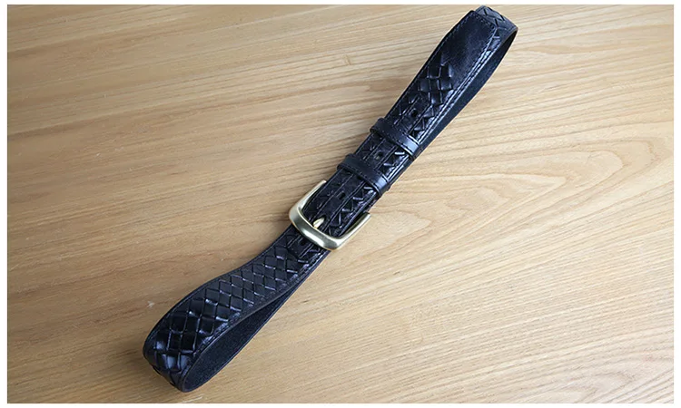 High Quality Top Layer Cow Leather Belt Handmade Men's Belt Cowskin Business Style Woven Pattern Casual Belts for Male