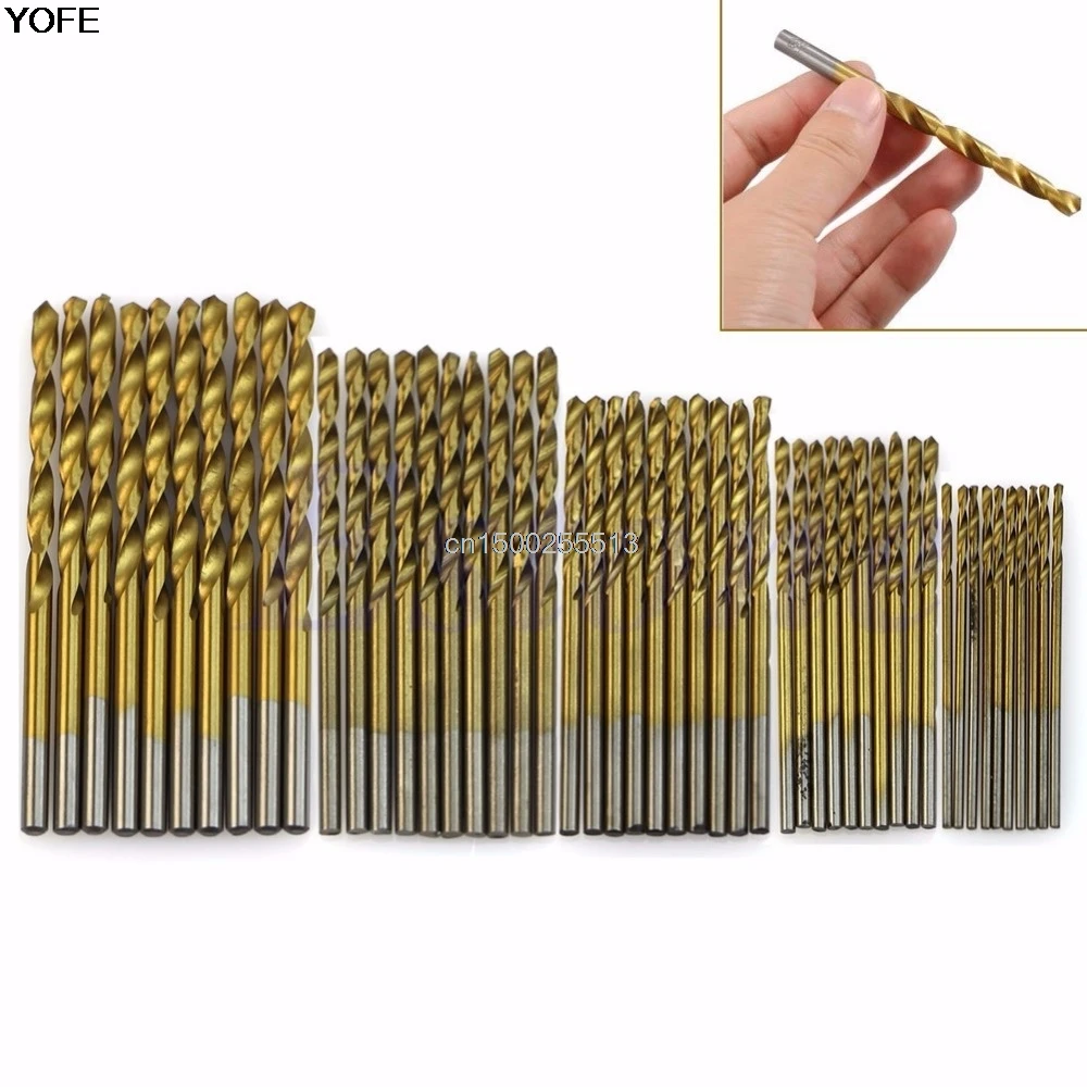

50Pcs Titanium Coated HSS High Speed Steel Drill Bit Set Tool 1/1.5/2/2.5/3mm